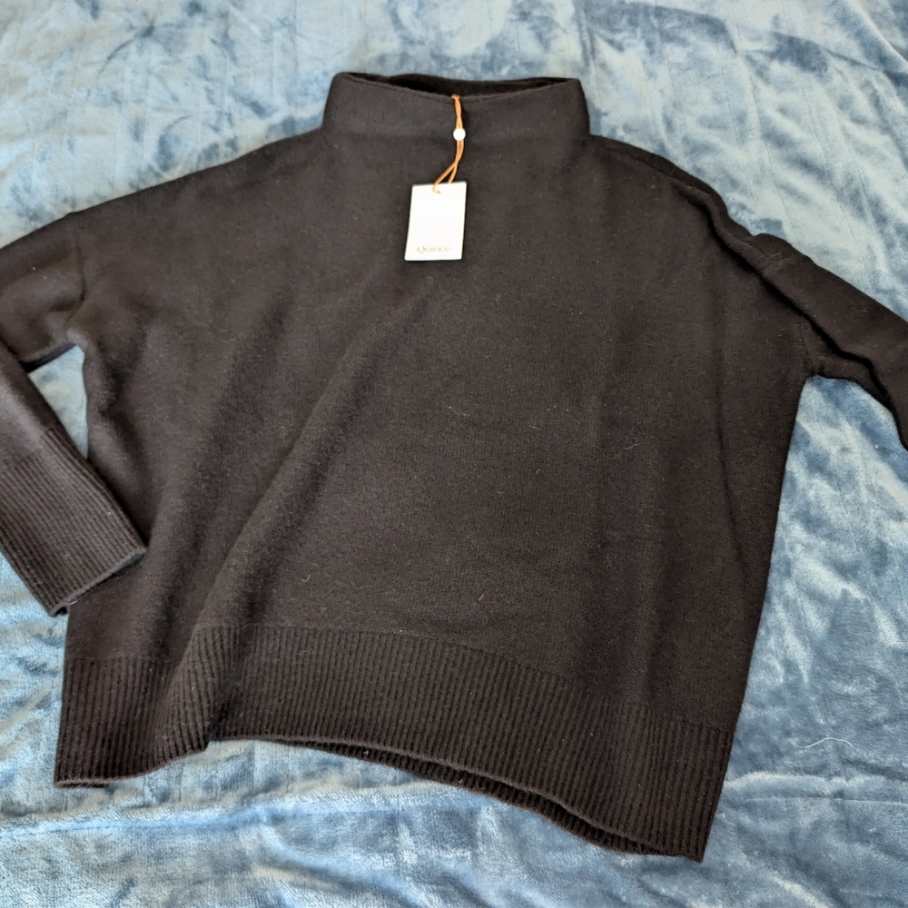 NWT Quince 100% Mongolian Cashmere Funnel Neck Sweater Large Black